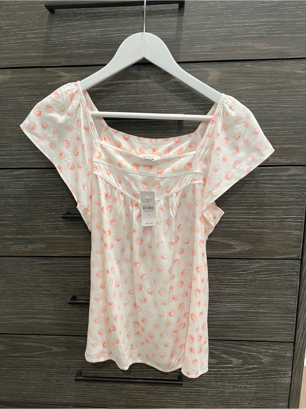 LOFT Cream Top with Coral Dot Print and Strappy Scoop Neck